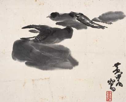 黄胄 双牛图 镜心